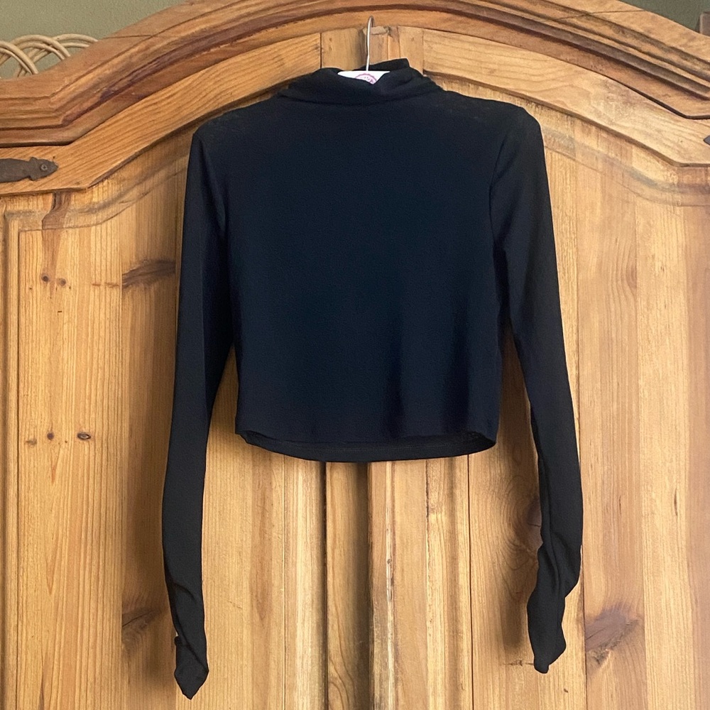 ASOS Miss Selfridge Textured Mesh Ruched Sleeve Turtleneck in Black